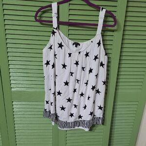 Lane Bryant Black Star Patterned White Tank Top